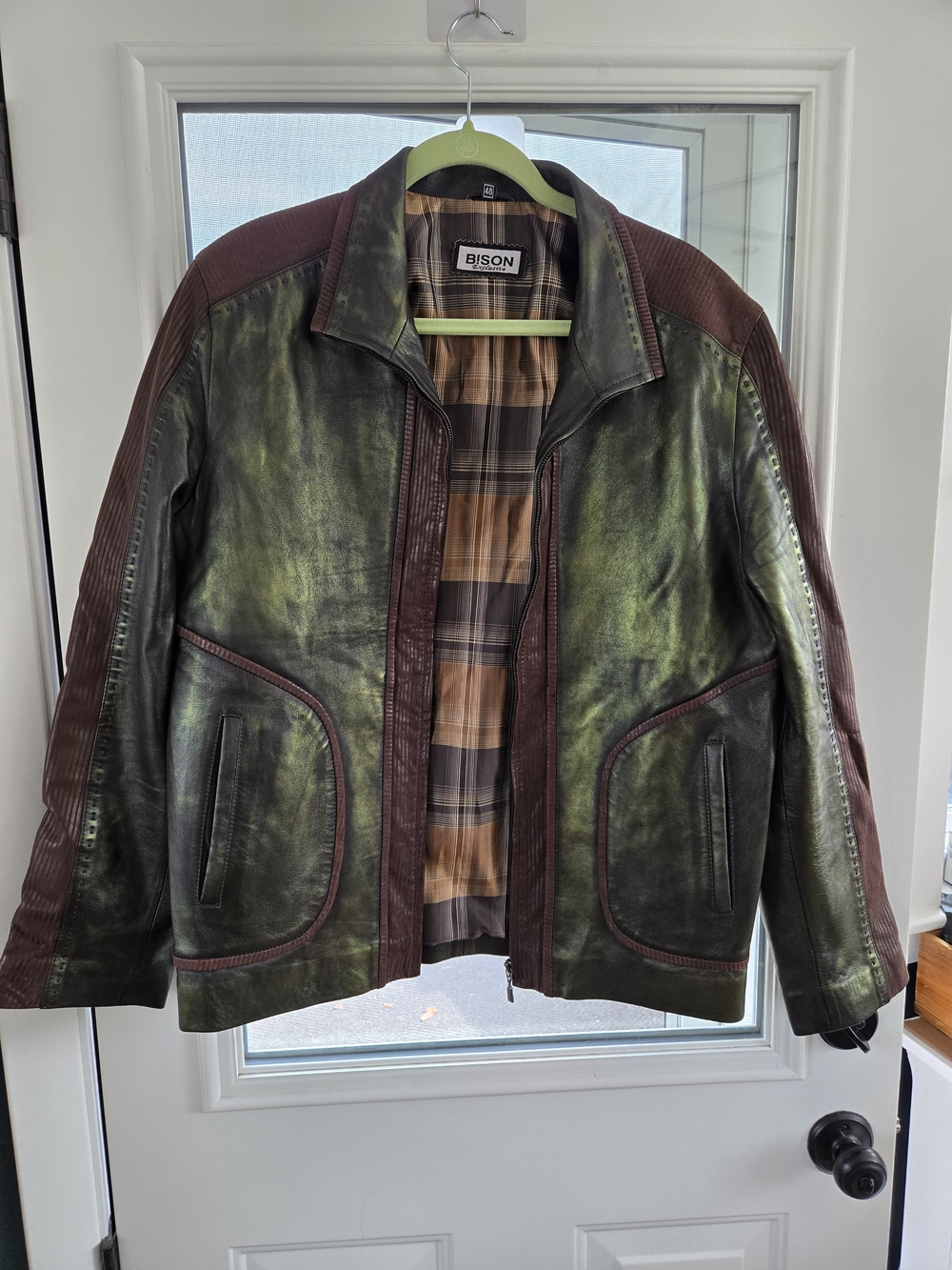 Vintage Men's Size 48 European Green & Brown Leather Jacket/US Medium